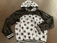 Size L REVOLUTION Dance Costume Top Hooded Sequins Black/White Stars