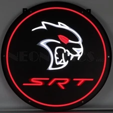 Dodge SRT Hellcat Round Wall Sign Flex Red White LED Sign 24" Wide 29RDEYE
