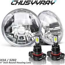 4 Inch Universal Round Chrome Housing Clear Lens Fog Lights Switch Relay Bulbs