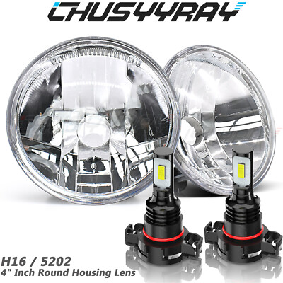 4'' Inch Universal Round Chrome Housing Clear Lens Fog Lights Switch Relay Bulbs