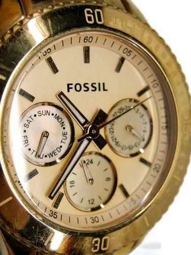 Reloj cronógrafo analógico cuarzo Fossil ES2859 111211 5 ATM WR tono dorado nuevo bate - Imagen 11 de 12