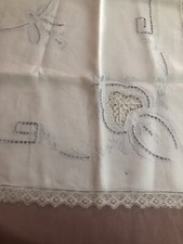 Lovely 35  X 34  Hand Embroidered Exquisite Detail Table Cloth EUC