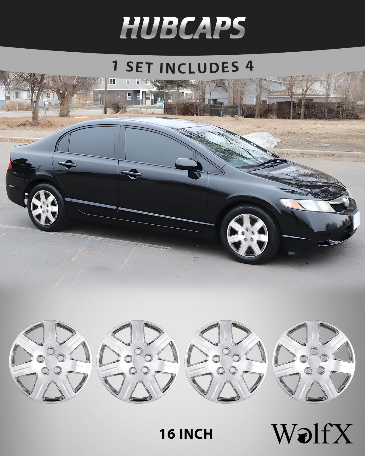 4 16-Inch Chrome Hubcaps for 2006-2011 Honda Civic R16 Wheel Rims Cover Bolt On