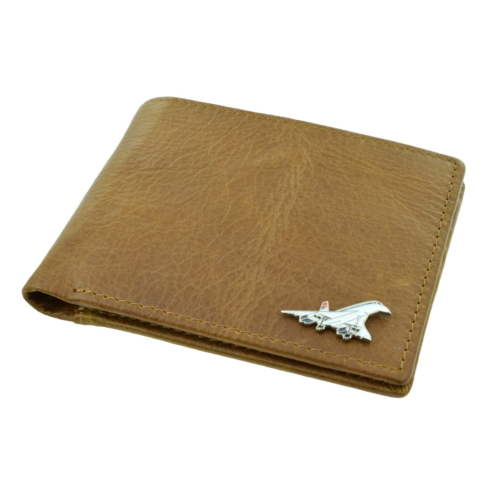 Classic Style Brown Genuine Leather Wallet with a Concorde Aeroplane Emblem