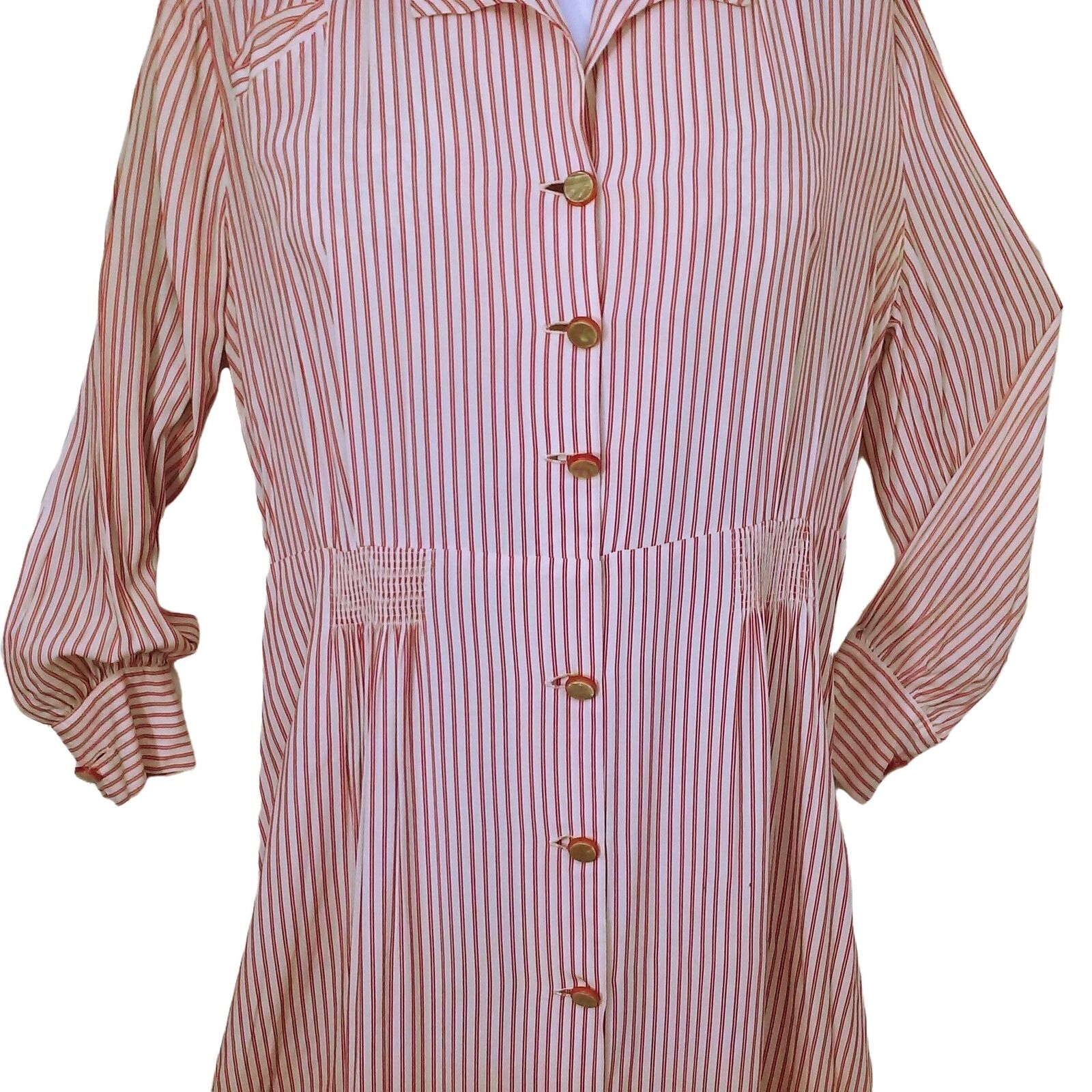 Vintage 30s-40s Striped Shirt-Dress Button-up She… - image 4