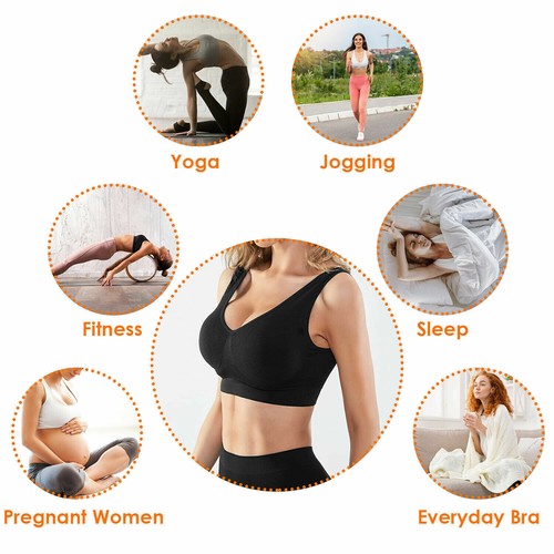 3er Pack Damen Frauen Sport Schlaf Komfort BHs Vollschale ohne Bügel nahtlos weich - Bild 6 von 27