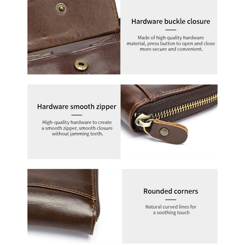 Men's Genuine Leather RFID Wallet Bifold Coin Pocket Zip Around 17 Card Slots - Picture 12 of 28