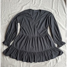 ASOS Design Women’s 4 Black Smock Mini Dress V Neck Tiered Ruffle Long Sleeve