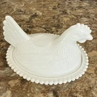 Vintage White Milk Glass Chicken Hen Nesting Candy Dish