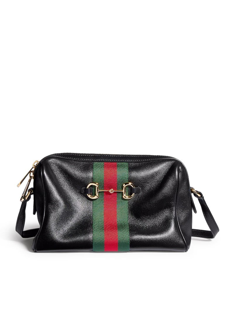 GUCCI $2150 Horsebit Web Small Black Leather Camera Bag New & Authentic