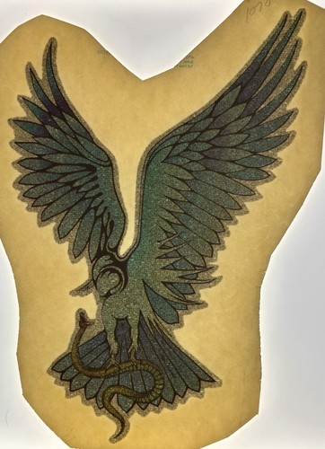 Original Vintage Bird Hawk Snake Glitter Iron On Transfer