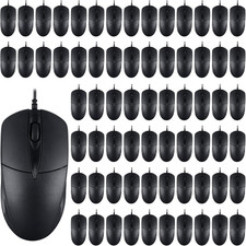 50 Pcs Black Wired USB Computer Mouse Bulk 1000 DPI 3 Button Corded Mouse with H