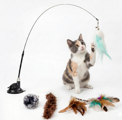 #ad Interactive Cat Wand Toy with Suction Cup 5 Piece Feather Teaser Set for Cats $8.99
