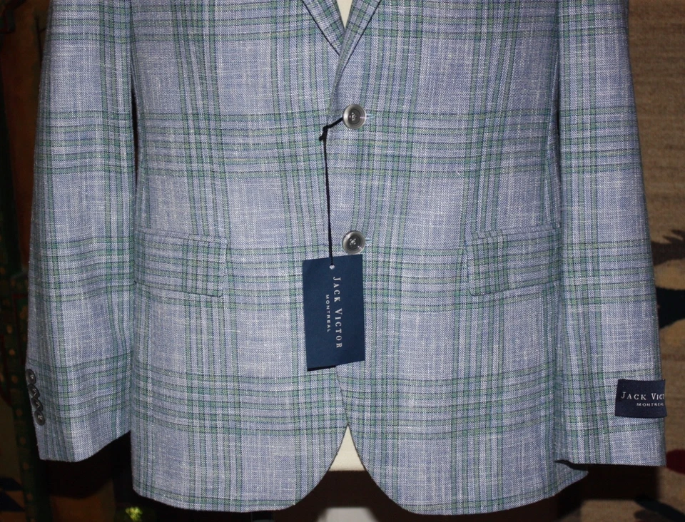 NEW Jack Victor Midland Blue Green Wool Silk Blend Plaid Sport Coat 40S NWT $848 - image 3 of 4