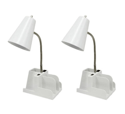 LED Desk Table Lamp Organizer Tray Task Light USB Port by Room Essential 2-Pack