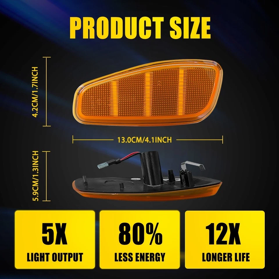 For Jeep Renegade 2015 2016 17 18 Amber LED Front Fender Side Marker Lights 2-20 - Image 3 of 4