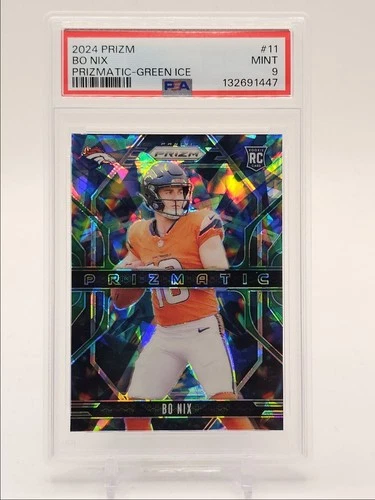 BO NIX 2024 PANINI PRIZM PRIZMATIC ROOKIE GREEN ICE BRONCOS RC PSA 9 Q5855