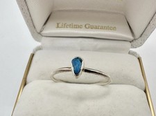 VTG Blue Uncut Stone Apatite? Sterling Silver Ring Signed SZ 10 Dainty Read