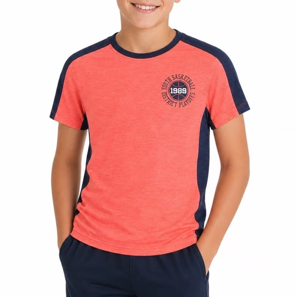 DSG Boys Large 14-16 Pieced Graphic Movement Tee Cabana Coral Basketball 1989