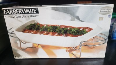 Farberware Candlelight Serveware White  9  X 13  Baking Dish W/warming Cradle 