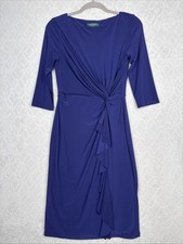 LRL Ralph Lauren Jersey Dress 4 Blue Purple Sheath Knot Classy Career Capsule