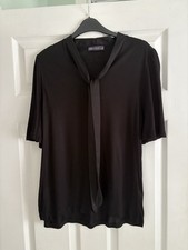 M&S Collection Black Satin Tie Front Tunic Top - Size 12 -Excellent Condition 🖤