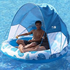 Inflatable Pool Float 2 Person Floating Island Extra Large Canopy Blue Shade