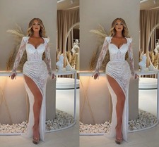 Lace Mermaid Wedding Dress Long Sleeved with Applique Swept Satin Bridal Gown