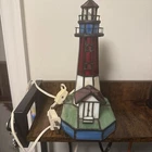 Vintage Nautical Tiffany Style Stained Glass  Lighthouse Table Lamp Blue￼