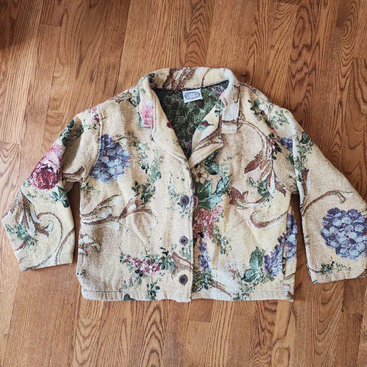 Vintage Sugar Street Weavers Sweater Tapestry jacket Floral Made