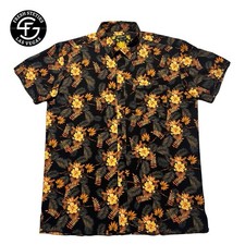 Retro Rifle Shirt TROPICS BUTTON DOWN Black Gold Shirt Men Large