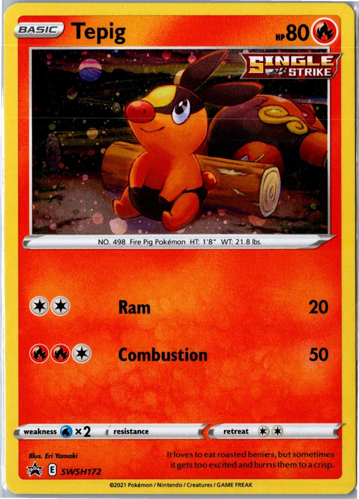 Pokemon Card - Tepig Sword & Shield Promo SWSH172 Promo Holo Lightly Played