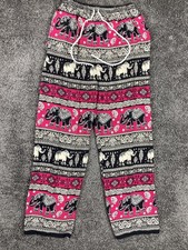 Thai Elephant Print Harem Pants Womens L Magenta Black Drawstring Elastic Waist