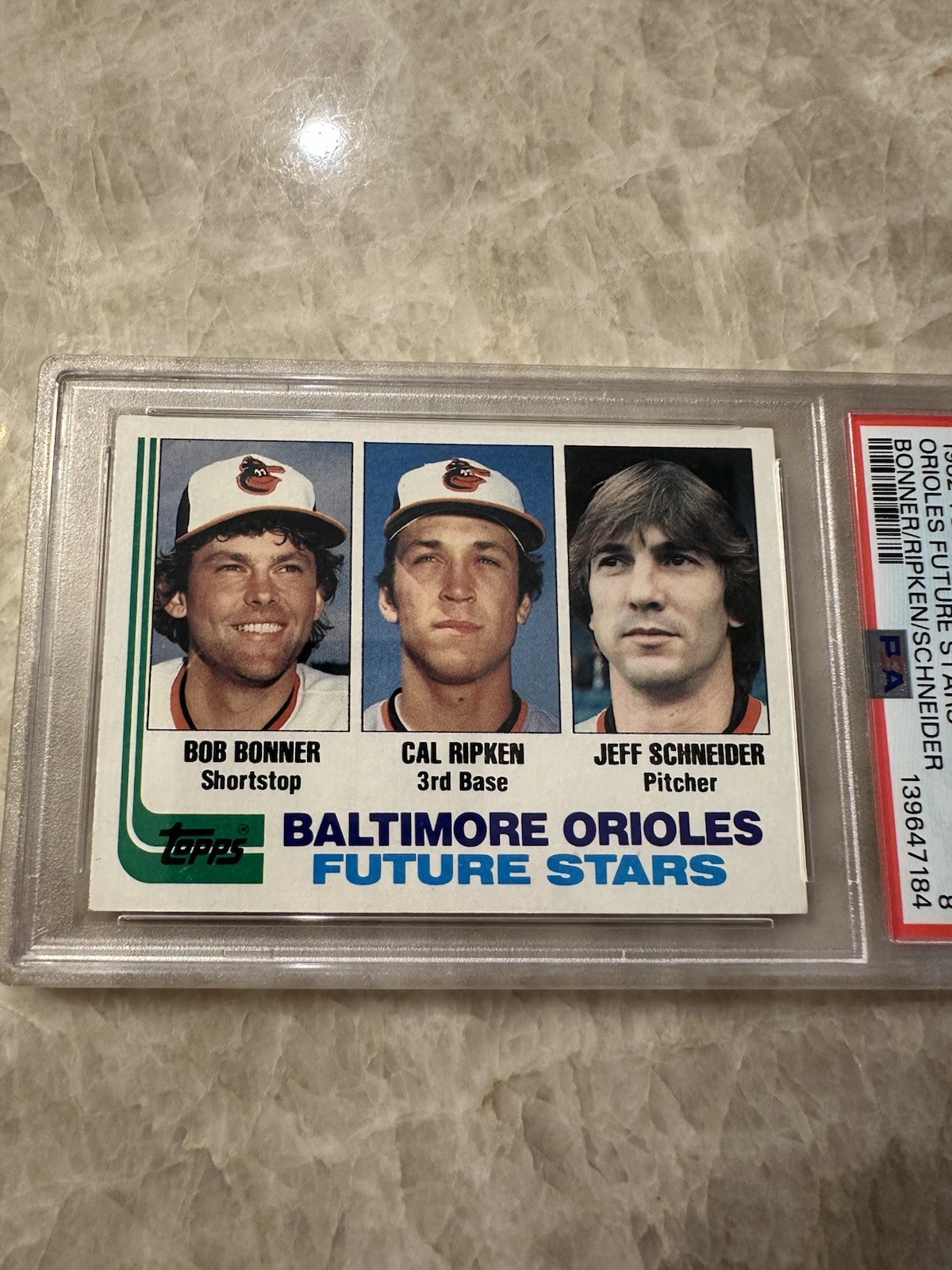 1982 TOPPS ORIOLES FUTURE STARS #21 BONNER/RIPKEN/SCHNEIDER ROOKIE RC PSA 8 view 4