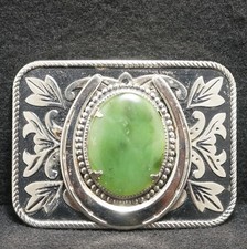 WG09108 VINTAGE 1970s  HORSESHOE  STONE  ANIMAL FLORAL FASHION BELT BUCKLE