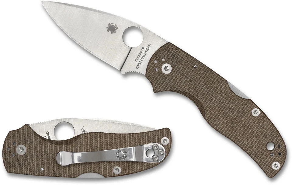 Spyderco Native 5 Brown Canvas Micarta CPM Cru-Wear 2.95" Folding Pocket Knife - Image 3 of 4