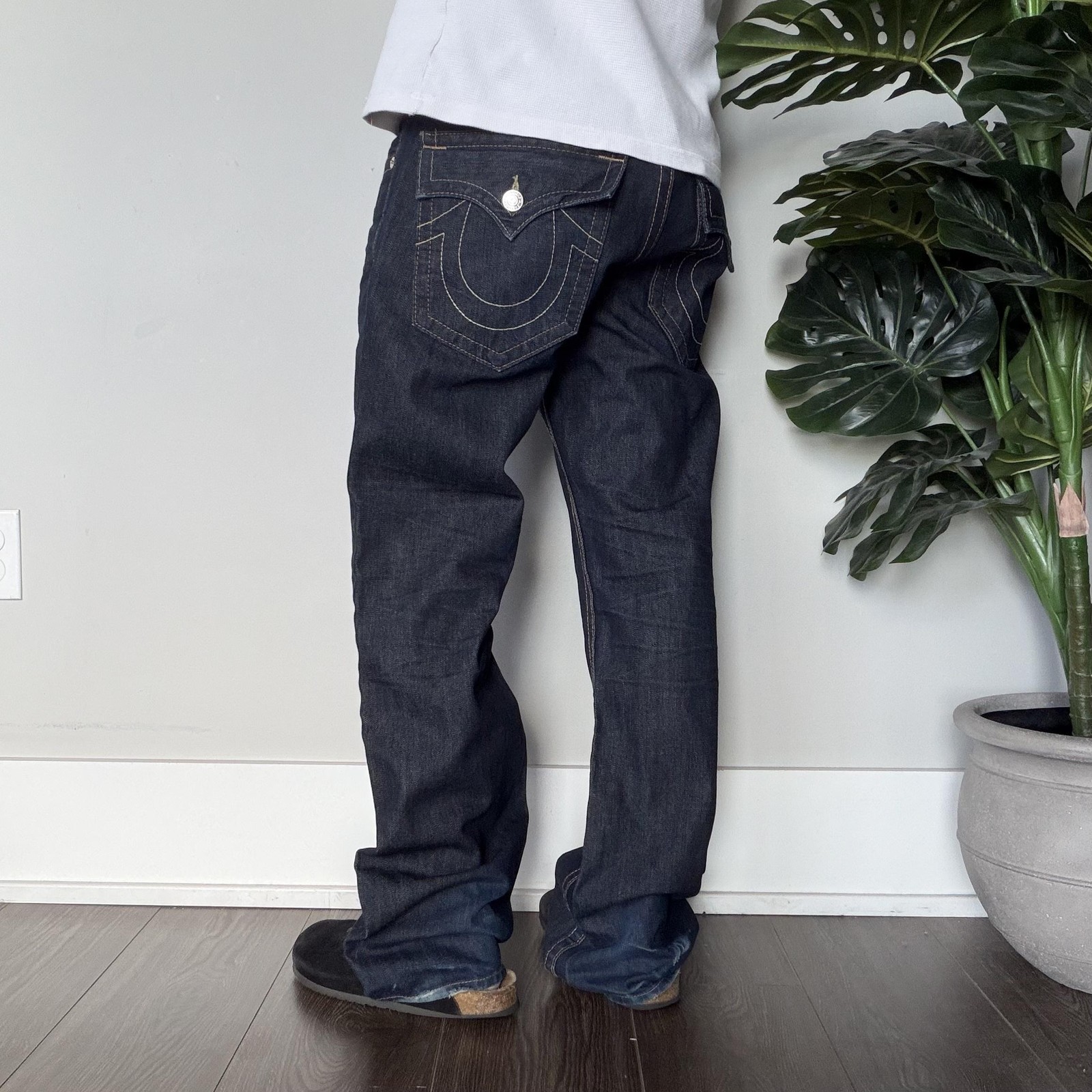 Y2K True Religion Ricky Jeans Mens 36x35 Blue Relaxed Straight Made In USA Denim