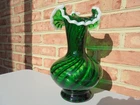 Fenton Glass Emerald Green Snow Crest Lg Ruffled Vase 11 1/4"