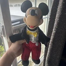 Vintage Mickey Mouse vinyl head 14” PLUSH DOLL Walt Disney Tuxedo Bow Tie NO TAG