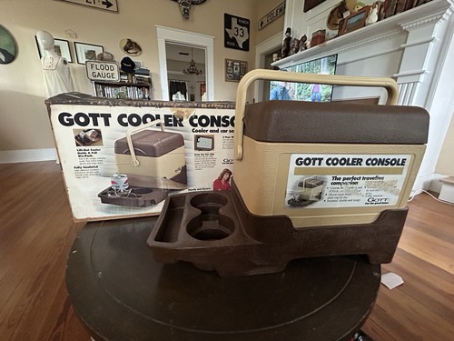 Gott Tote 6 Brown Cooler & Console Cup Holder Model 1806 USA VTG And Orginal Box