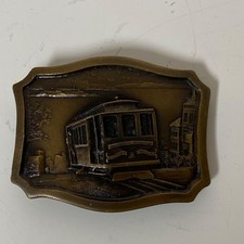 Vintage 1977 San Francisco cable car belt buckle; Indiana Metal Craft Co.