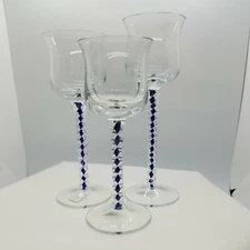 PartyLite Harlequin Votive Candle Holder Set P7282 Blue Glass Stem Trio Ltd Ed