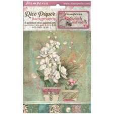 Stamperia A6 RICE PAPER BACKGROUNDS - ORCHIDS AND CATS - 8 SHEETS 10.5 x 14.8cm