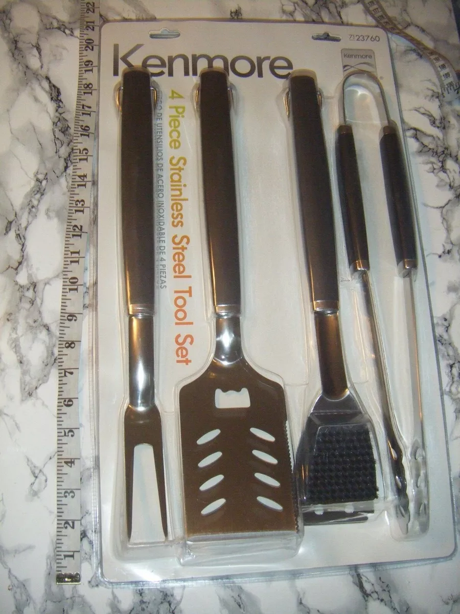 New Sears Kenmore 4 Piece Stainless Steel Grilling Set For BBQ Camping Or Picnic
