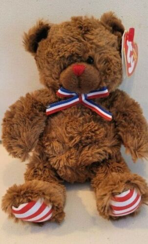Ty Beanie Babies New Uncle Sam The Brown Bear - 5" 16cm  MWMT Red Nose - 第 1/6 張圖片