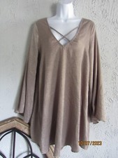 Show me your Mumu sz M tunic top mini dress bell sleeves strappy neckline sand