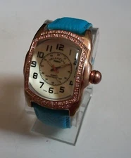 Men's Rose Gold Finish Blue Leather Band Fashion Dressy Casual Hip Hop Watch
