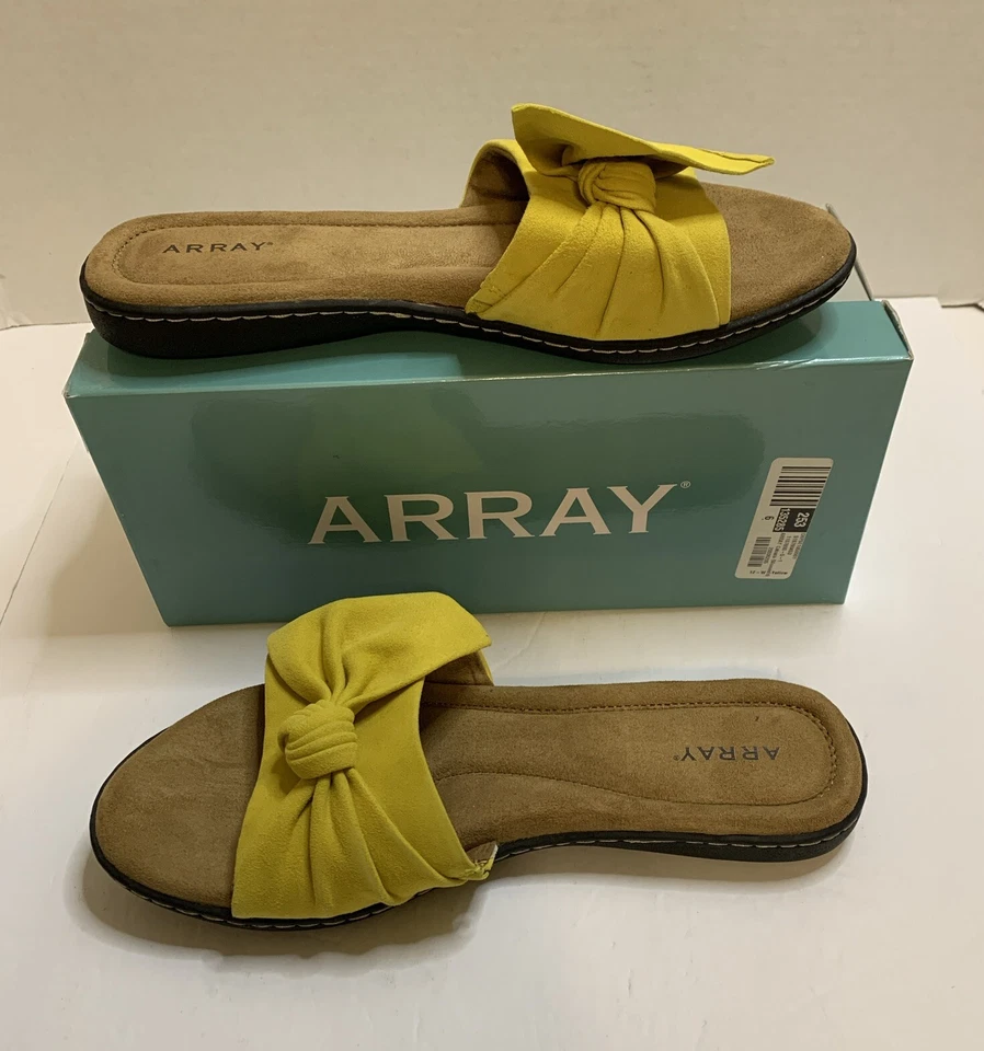 Sandalia Array Cabana Amarilla Acolchada Gamuza Cuero Mujer Talla 12W Sin Cordones  Foto 2 de 4