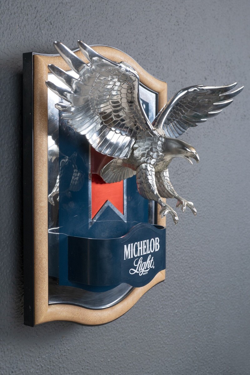 MICHELOB 木製バレル型壁掛けサイン Vintage 1987 Michelob Light Beer Flying Eagle 3D Mirror Bar Sign