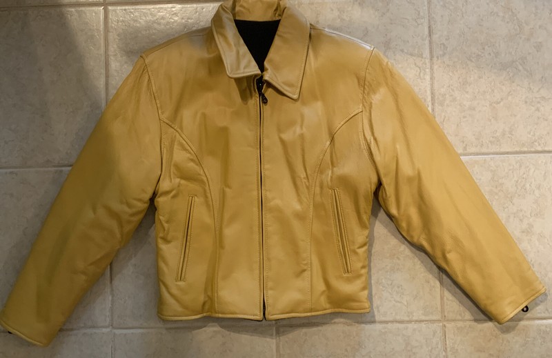 KC Direct Mustard Gold Yellow Leather Fleece Lined Jacket Coat Adult Size M